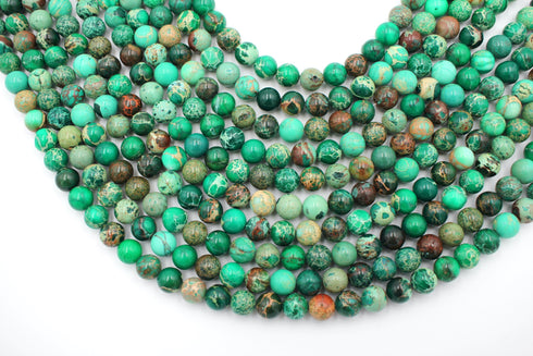 Green Impression Jasper Gemstone Beads, 8mm, Round